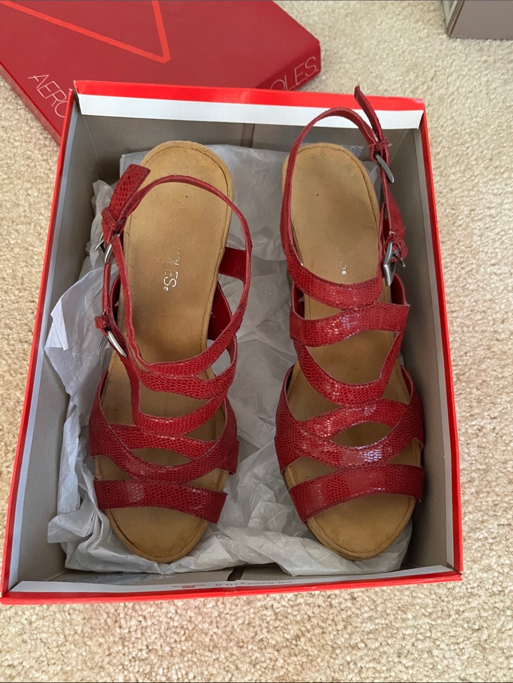 Aerosoles Plush Island Red Wedge Sandals US 9